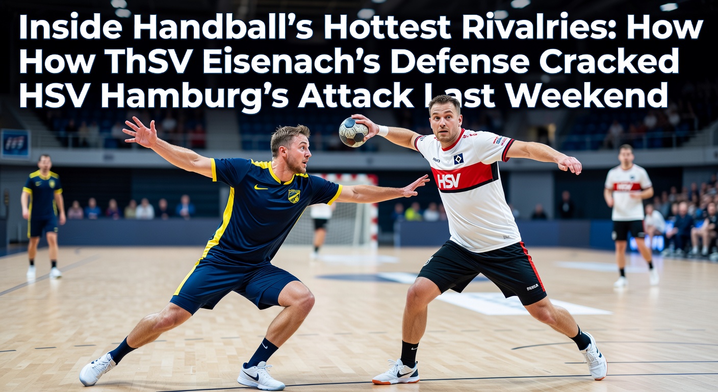 ThSV Eisenach Verteidiger blocken einen Wurf von HSV Hamburg während des intensiven Duells in der Handball-Bundesliga