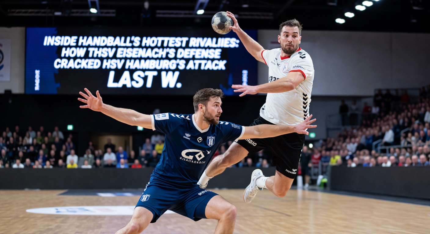 HSV Hamburgs Angreifer Tim Matthes wird von ThSV Eisenachs Verteidigung gestoppt in einem hitzigen Zweikampf