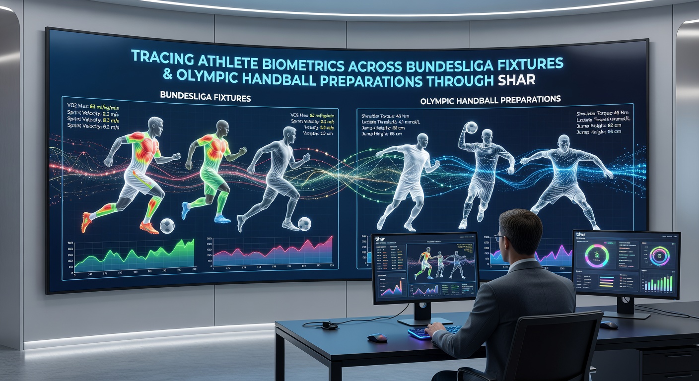 Athleten mit Sensoren während Handball-Trainingseinheit und Datenauswertung